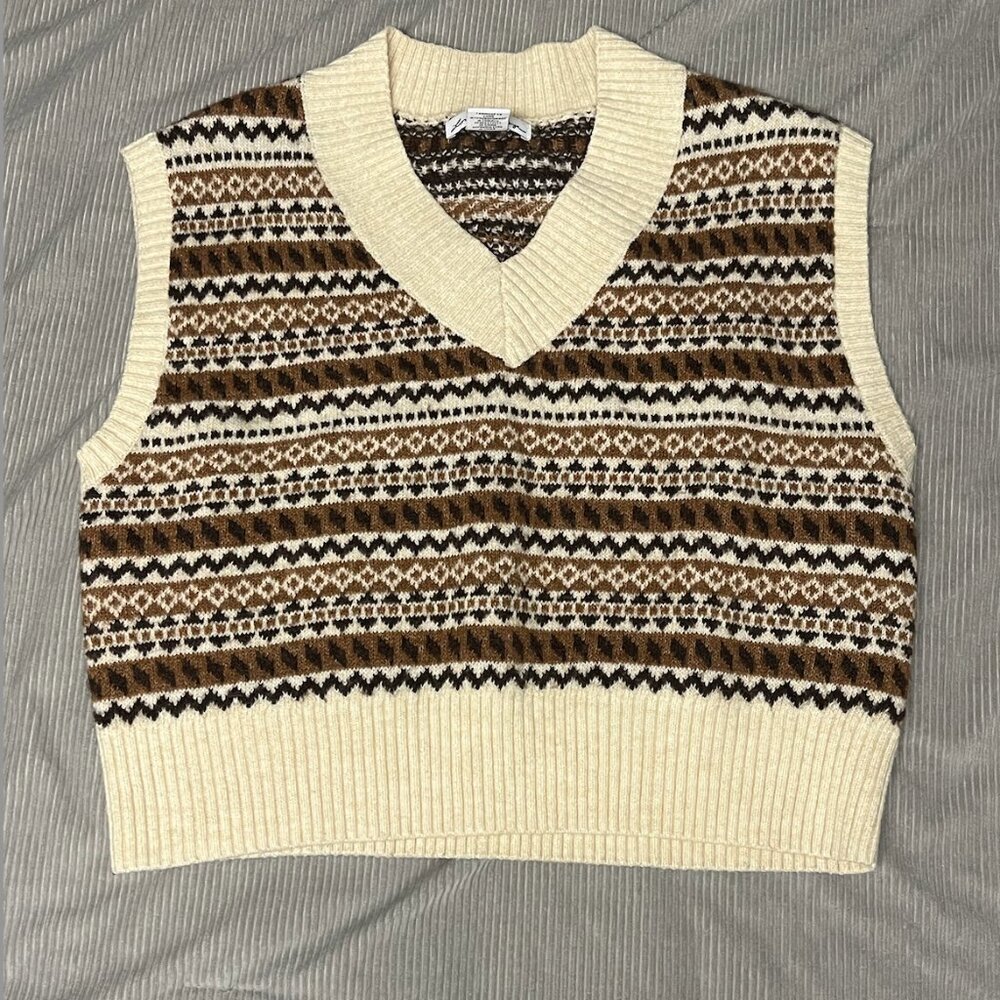 Brown and Cream Oversized Sweater Vest, London Kaye, Size S